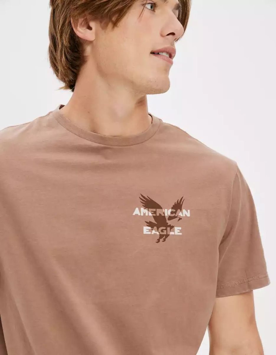 T Shirt Graphique American Eagle AE Super Soft Logo Marron Homme | ZSP-67640120